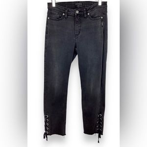 Silver Jeans Mazy Slim Grommet Cropped Frayed Black Jeans